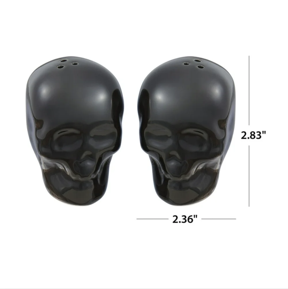 Black Skull-Shaped Glazed Ceramic Salt & Pepper Shaker Set